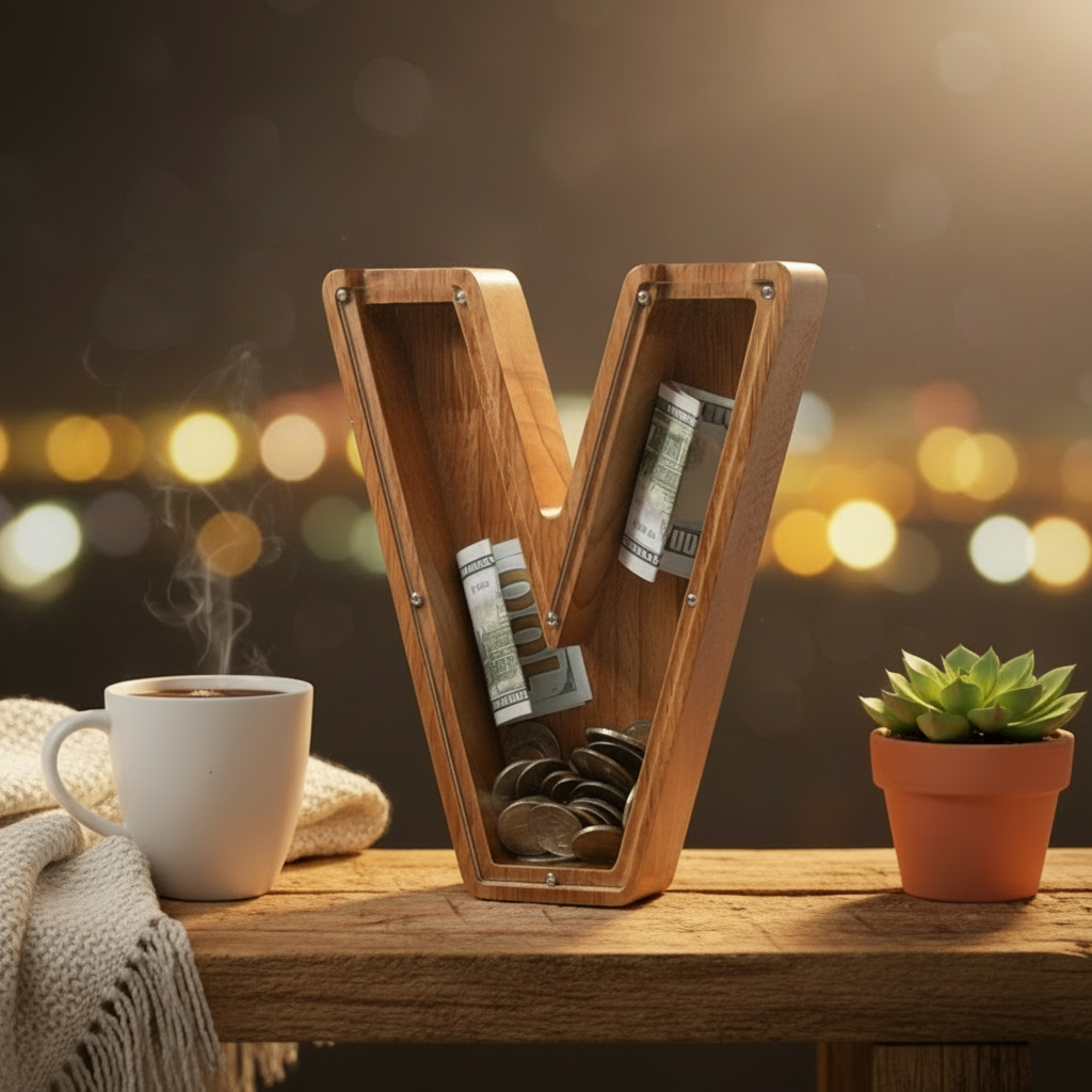 Alphabet Money Bank with Initial "V", 9 inch tall