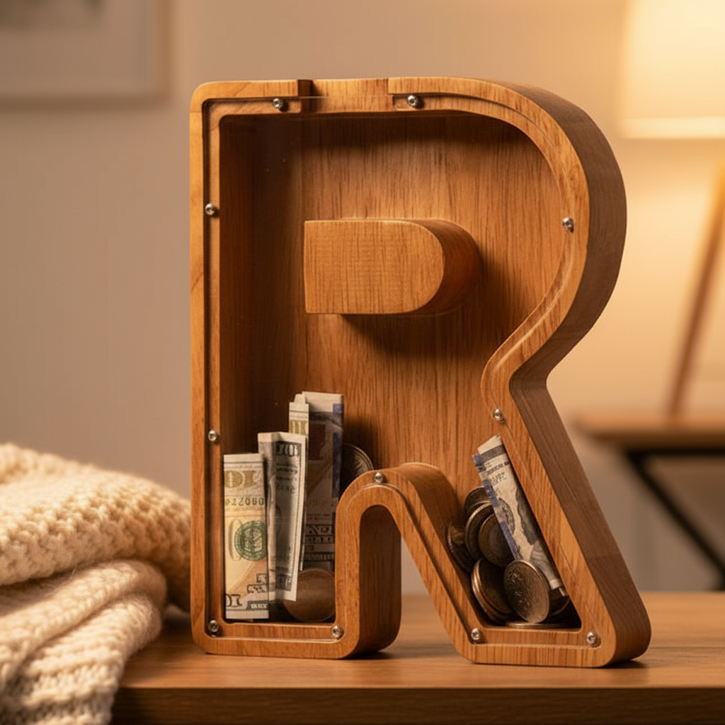 Alphabet Money Bank with Initial "R", 9 inch tall