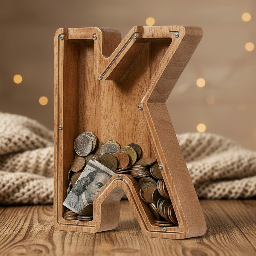 Alphabet Money Bank with Initial "K", 9 inch tall