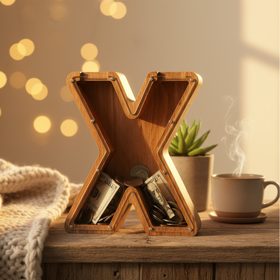 Alphabet Money Bank with Initial "X", 9 inch tall