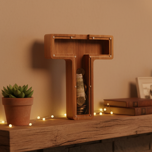 Alphabet Money Bank with Initial "T", 9 inch tall