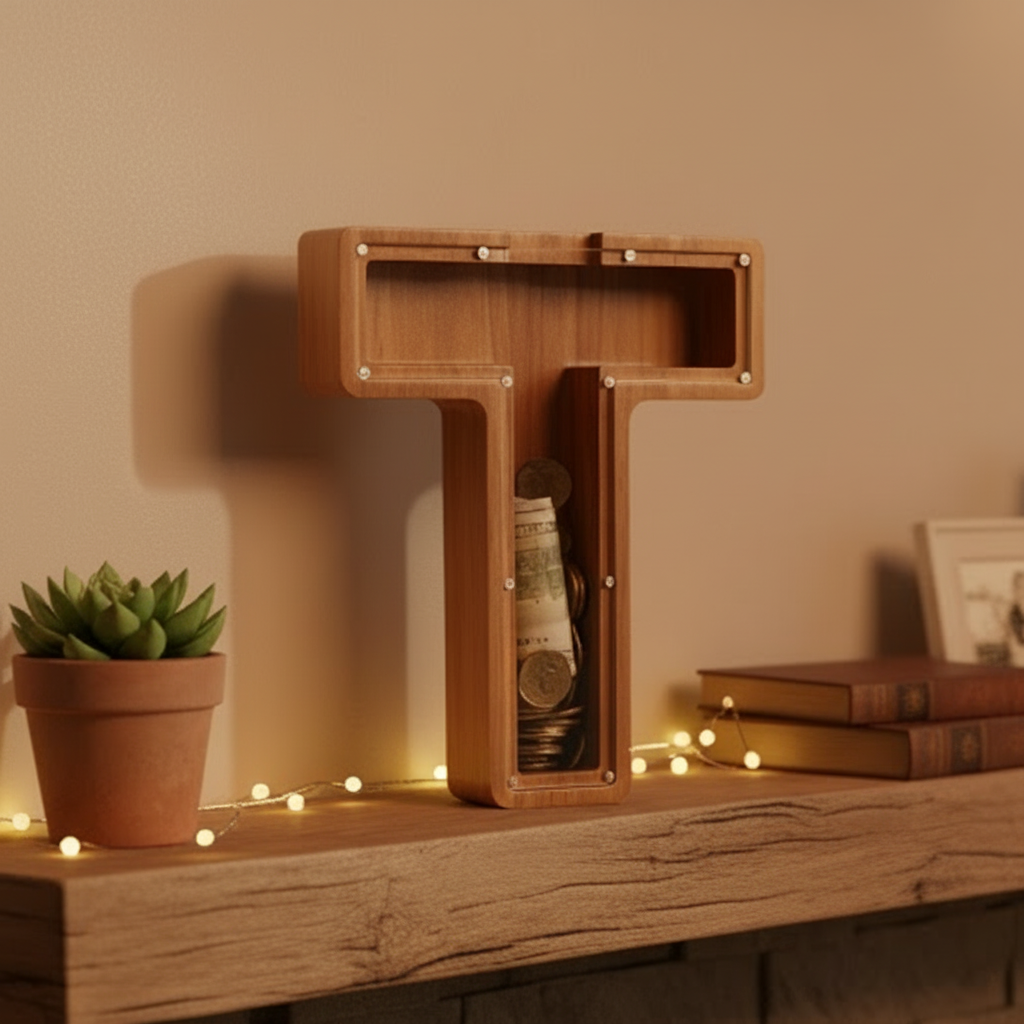 Alphabet Money Bank with Initial "T", 9 inch tall