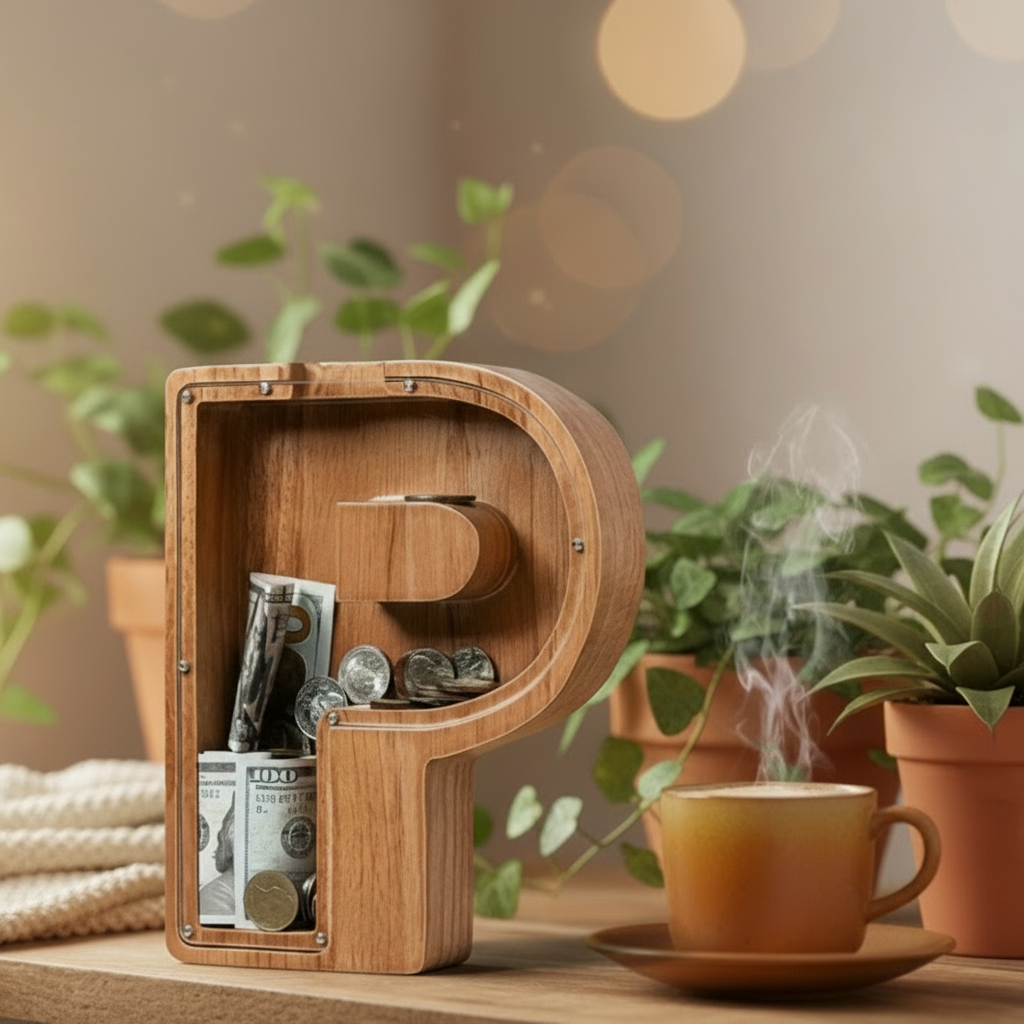 Alphabet Money Bank with Initial "P", 9 inch tall