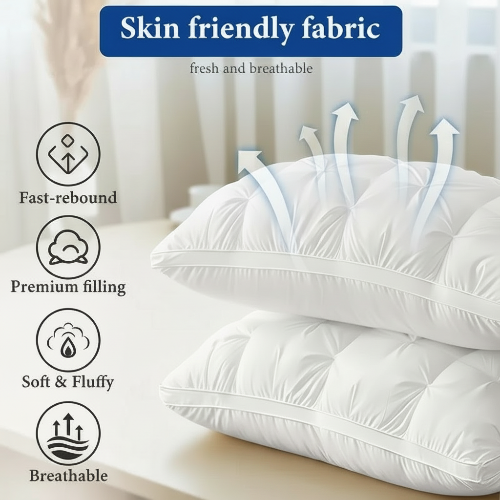 Modern Feather, Comfortable Pillow, White, Washable, 800g