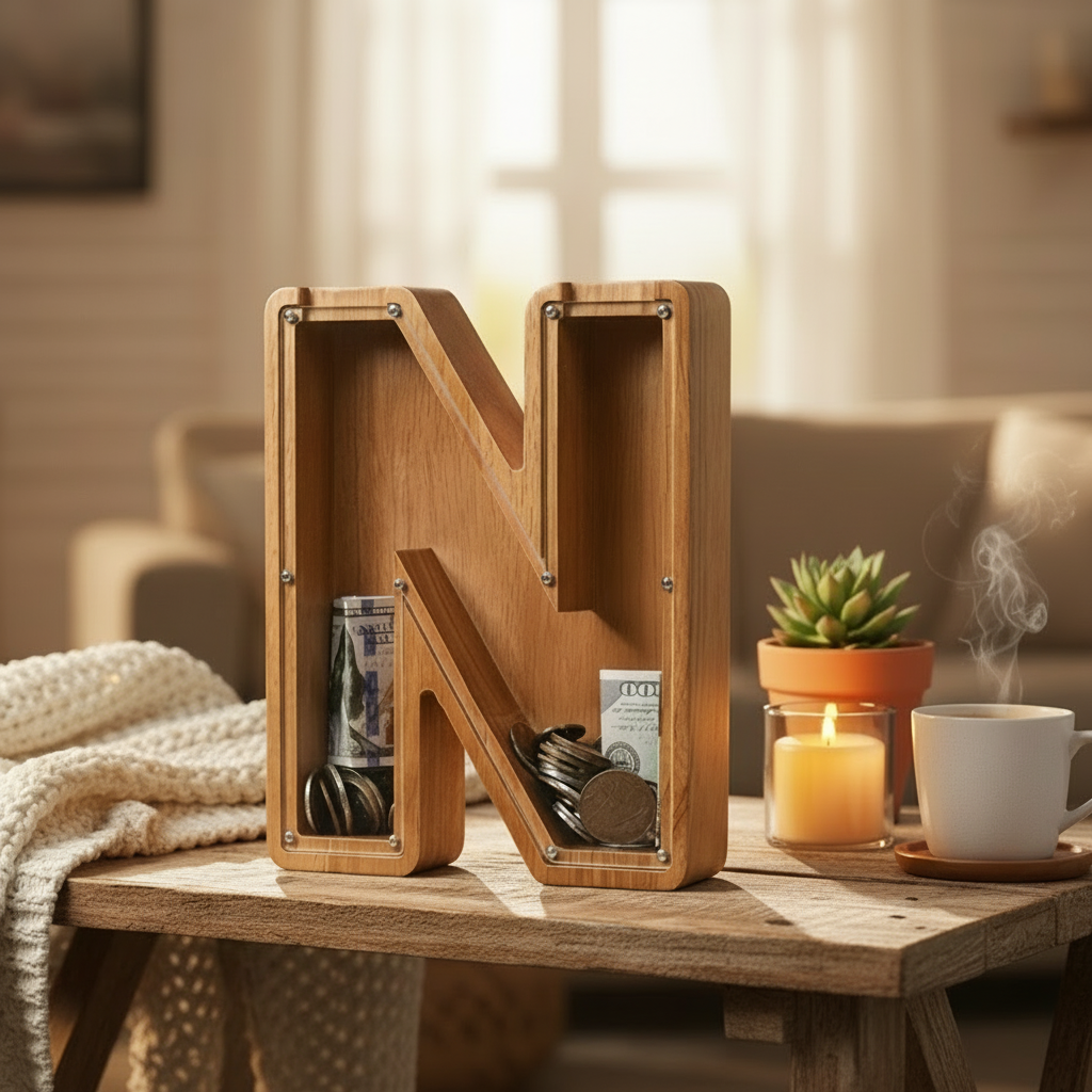 Alphabet Money Bank with Initial "N", 9 inch tall