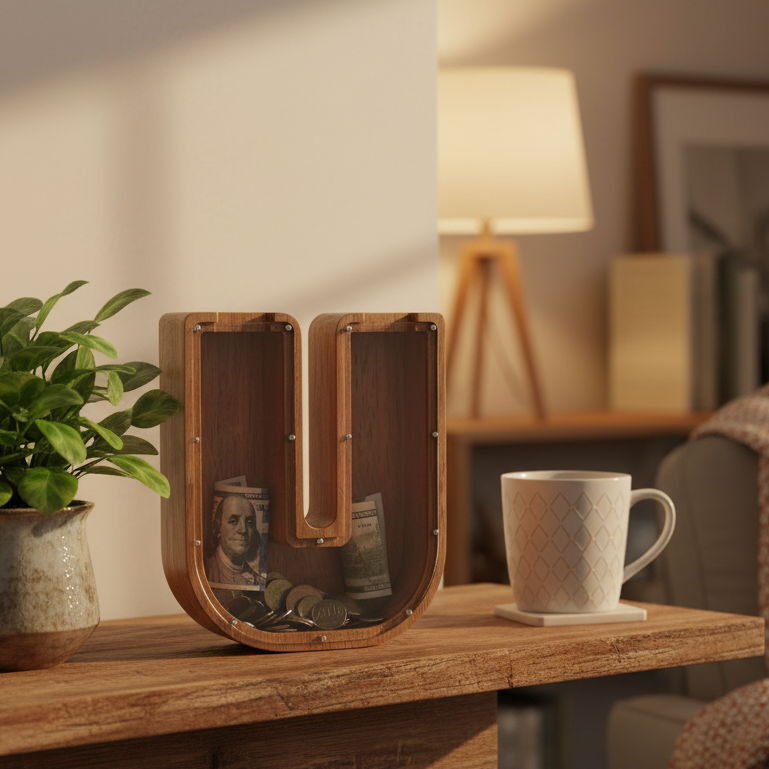 Alphabet Money Bank with Initial "U", 9 inch tall