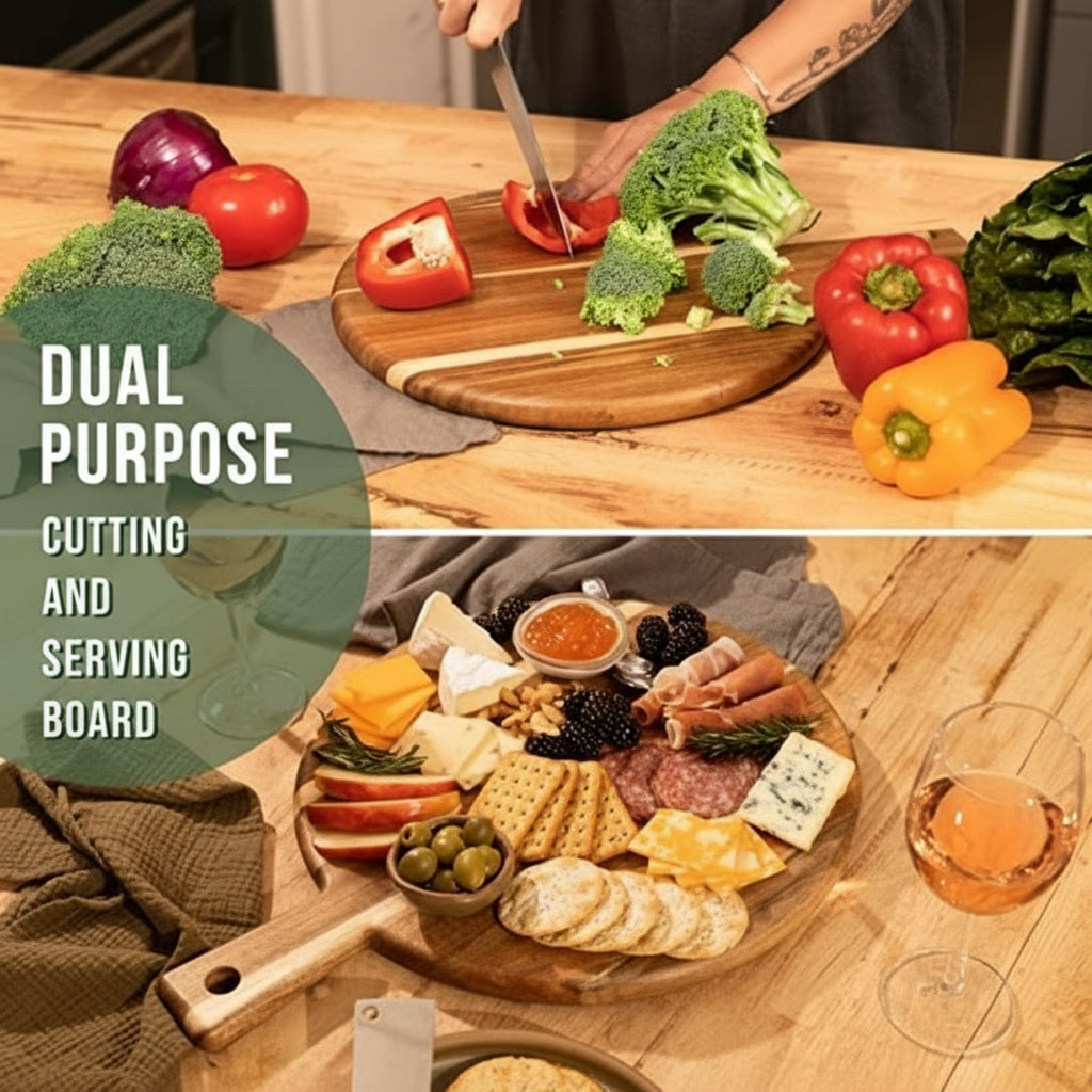 Round Cutting/Serving Board, Acacia Wood, 16x14"