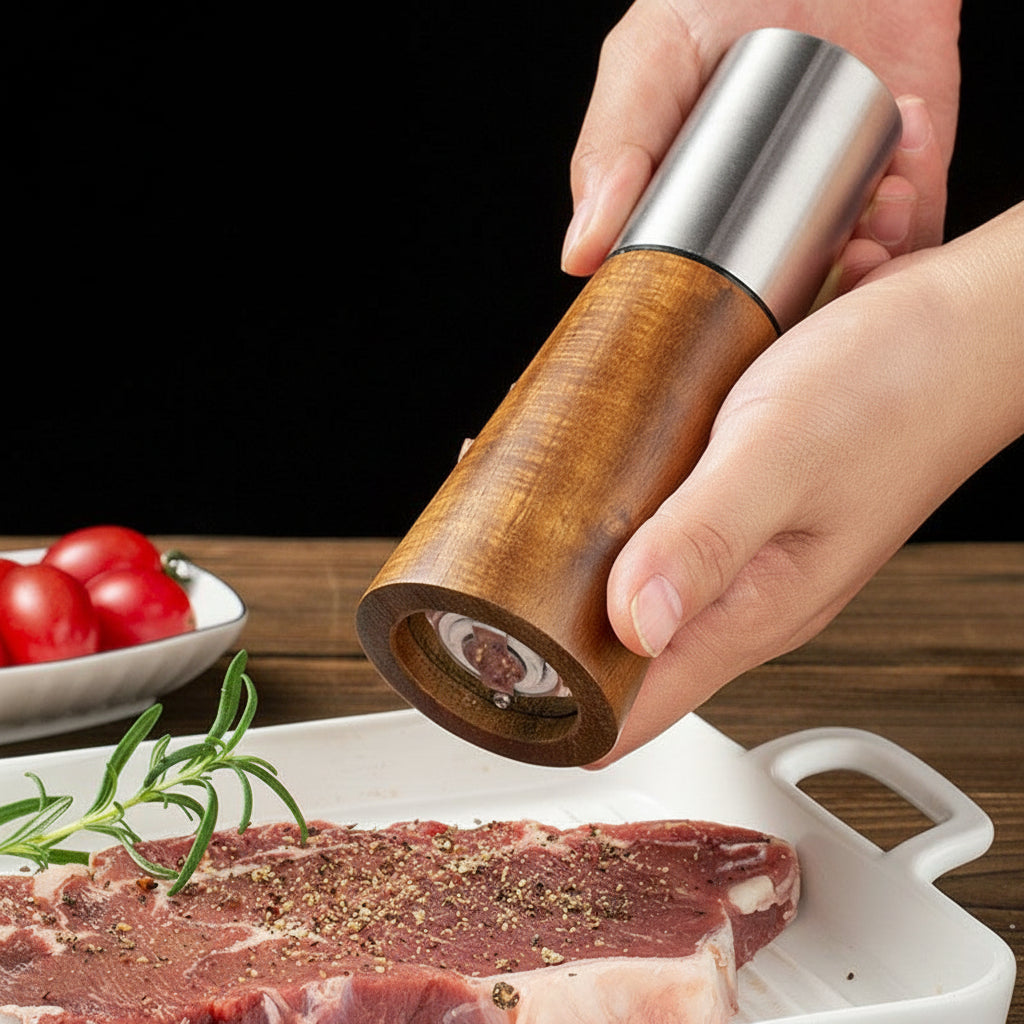 Acacia Wood Seasoning Spice Shaker, 2pcs set, Stainless Steel top
