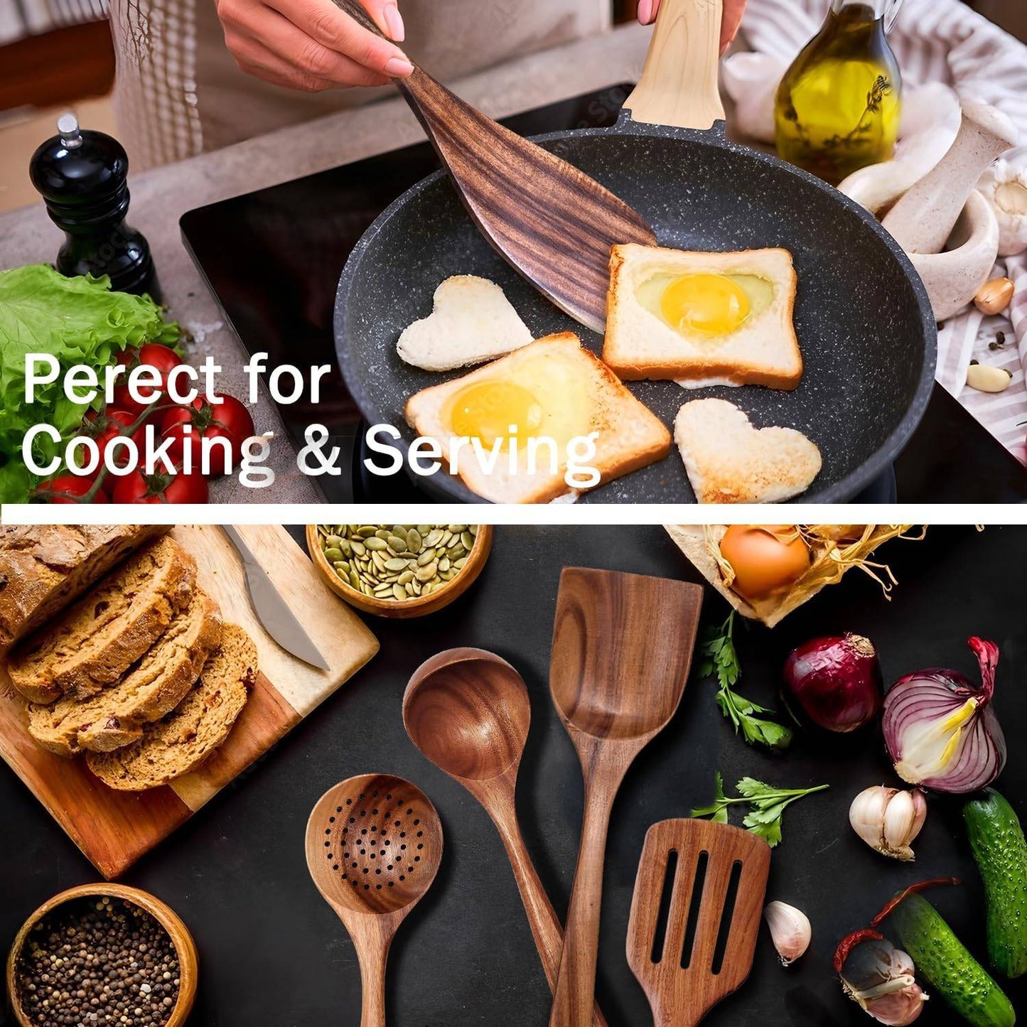 Wooden Cooking Utensil Set, 7pcs, including a Cup, Acacia Hardwood