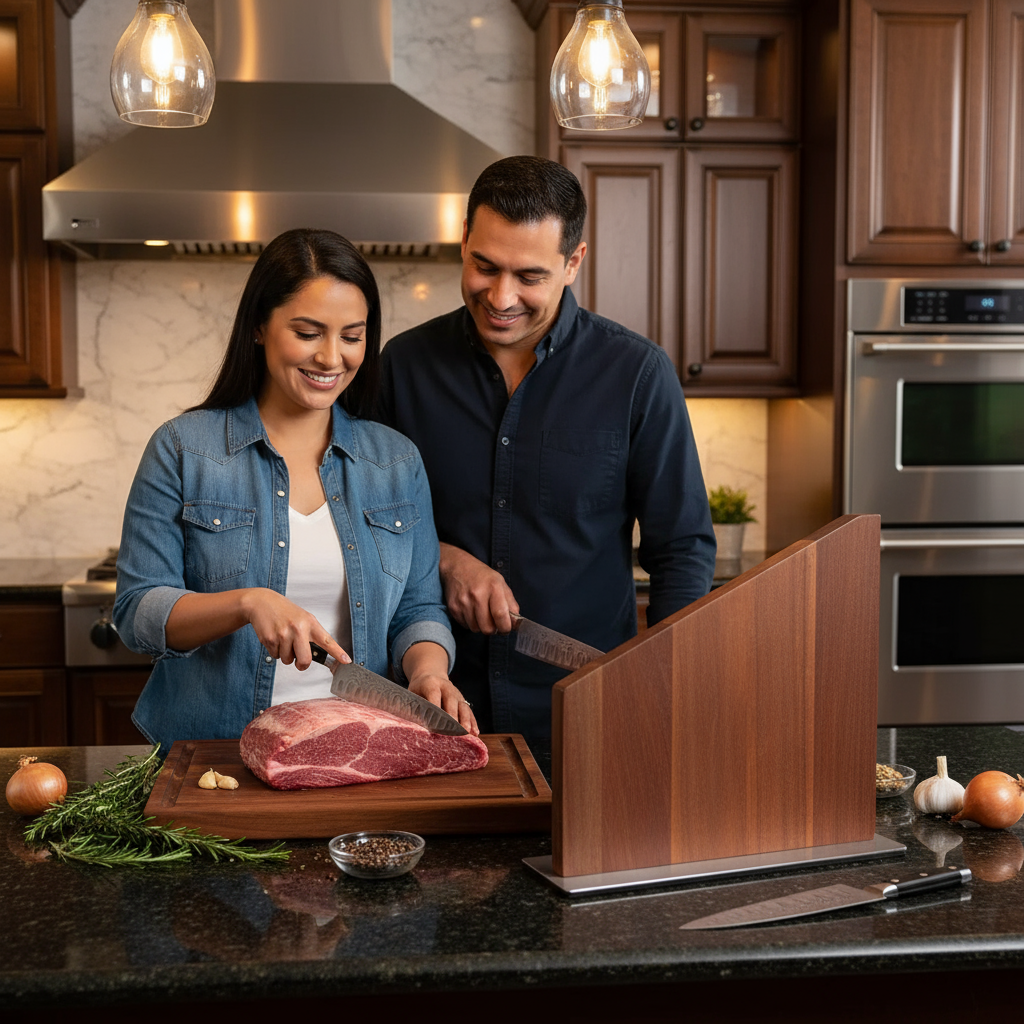 Hardwood Magnetic Knife Holder Stand with Stainless Steel Base