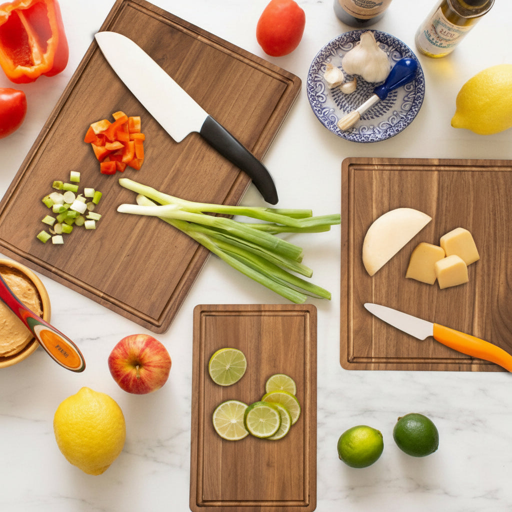 Acacia Wood Cutting/Serving Board, 4pcs Set, including Holder