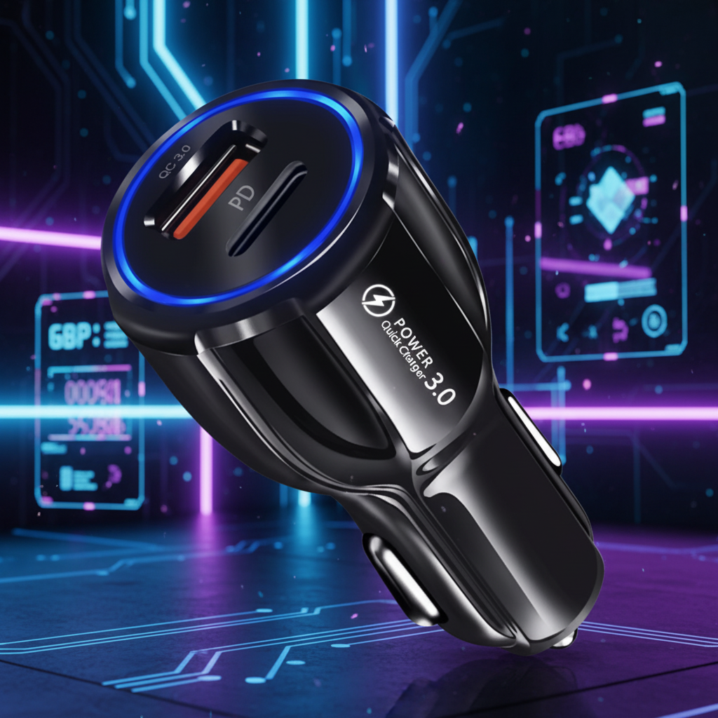 2 Outlets, Black, Car Cell Phone Charger, High Power, 3A