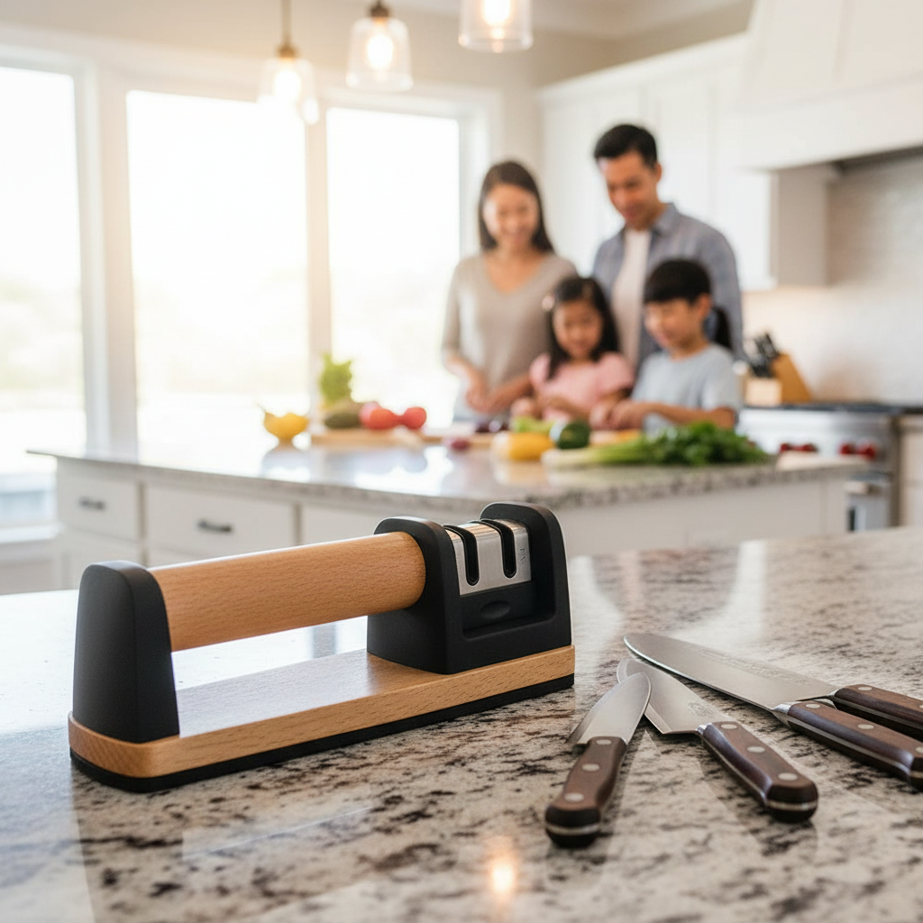 Two-Stage Knife Sharpener with Wooden Handle