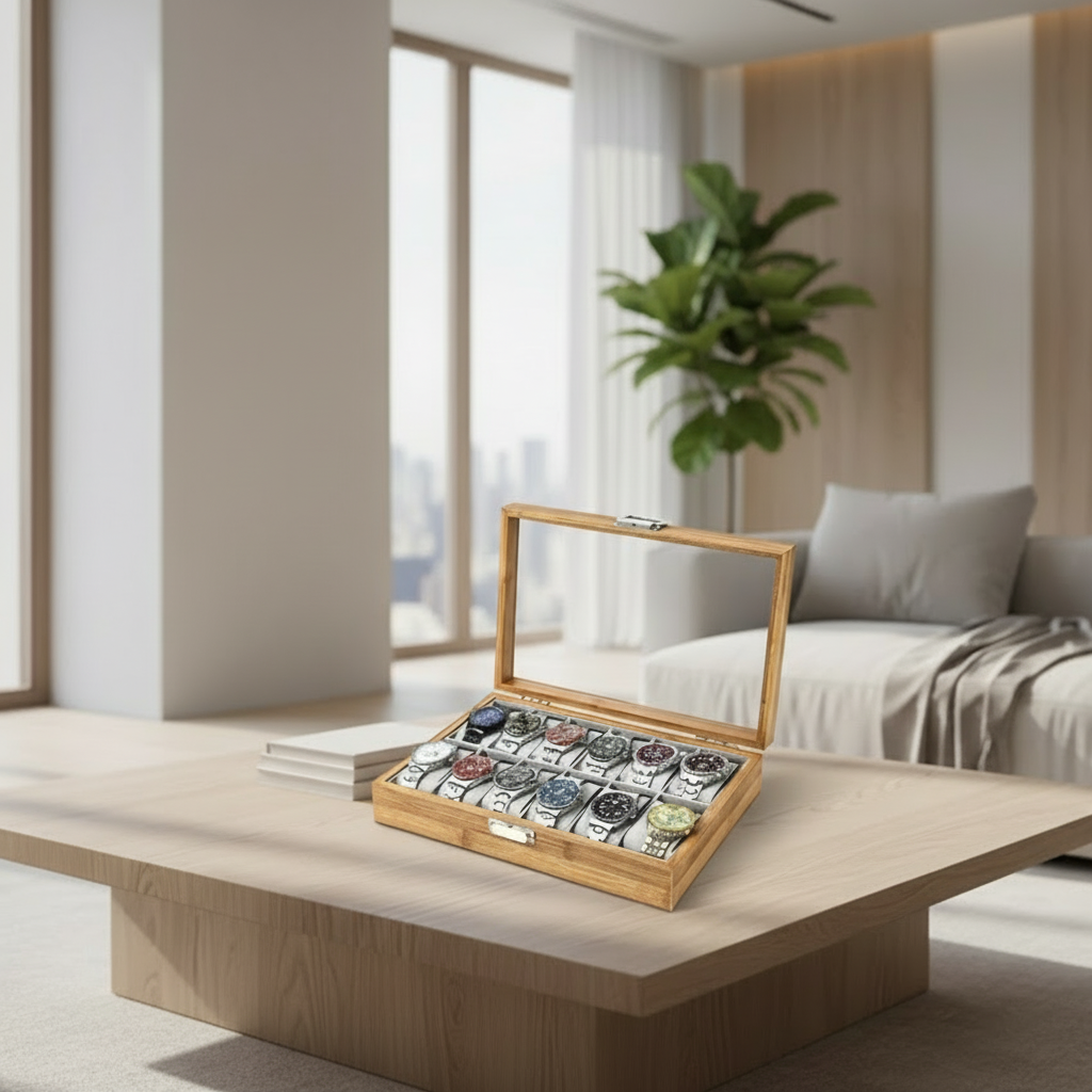 Watch Storage/Display Box, Natural Rubberwood