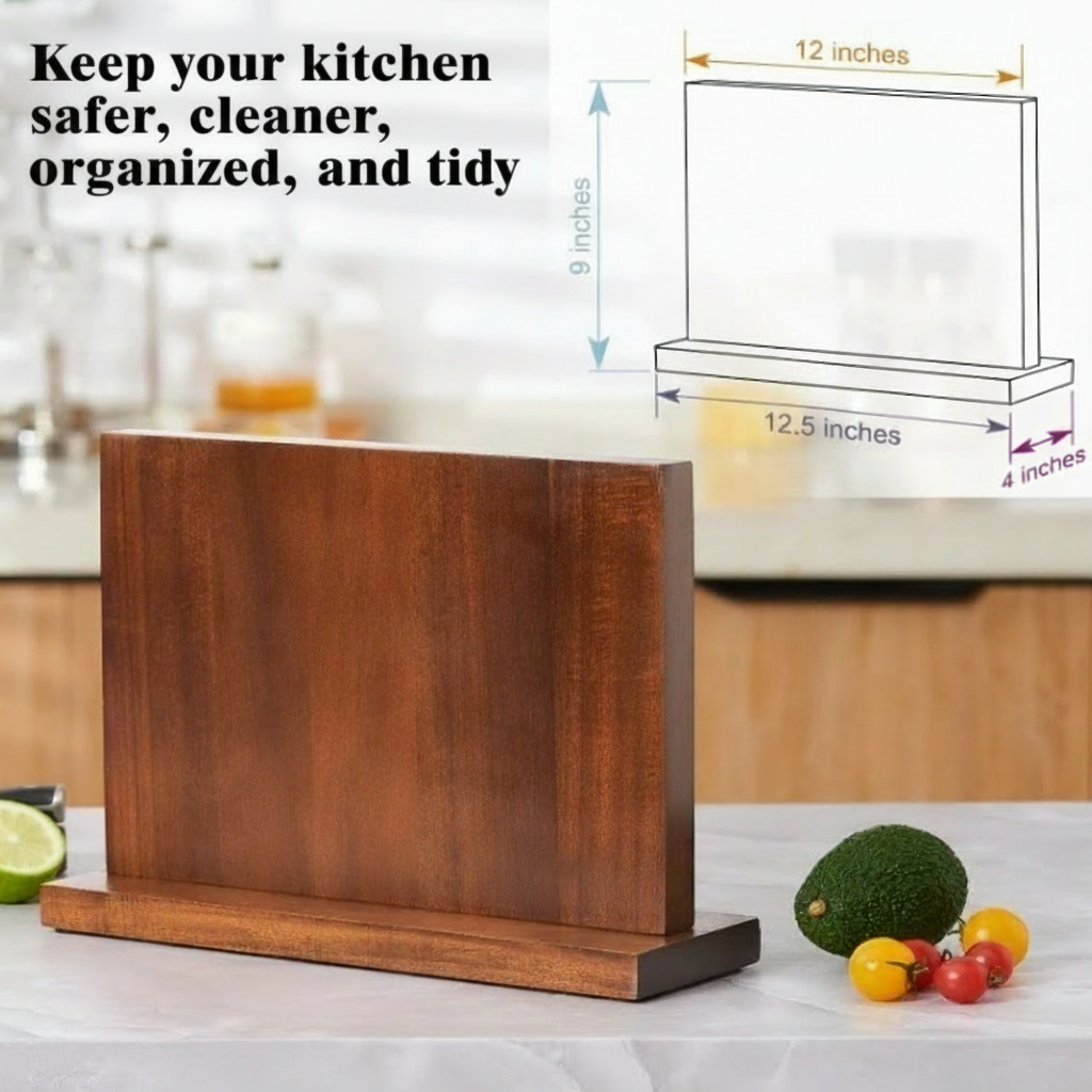 Countertop Magnetic Knife Holder, Acacia Hardwood