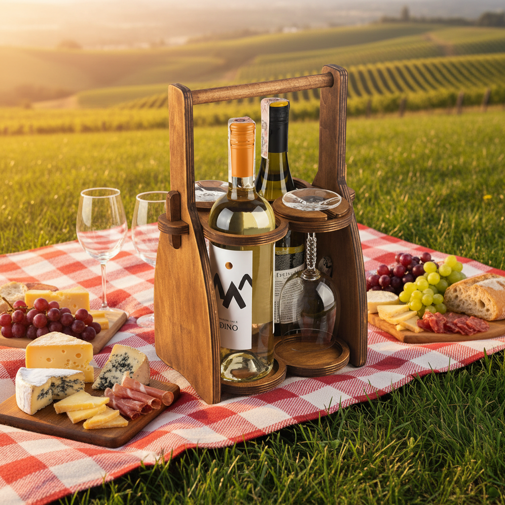 Wine Carrying Box. Fits 4 bottles or glasses. Natural multilayer Hardwood.