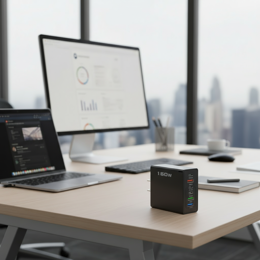 6 Outlets Charging Station, Black, Extra High Power 160W, Box Included