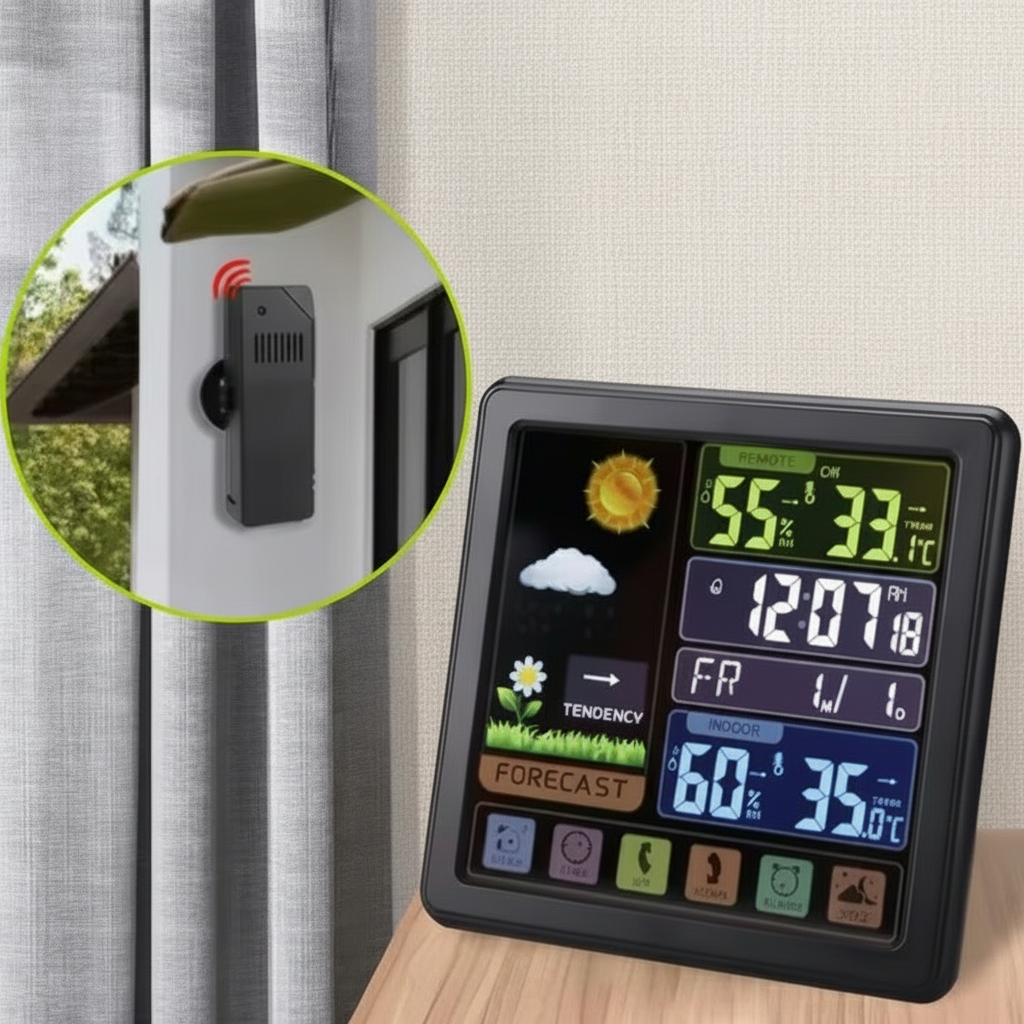 Digital Weather Station, Black with Indoor/Outdoor wireless sensor
