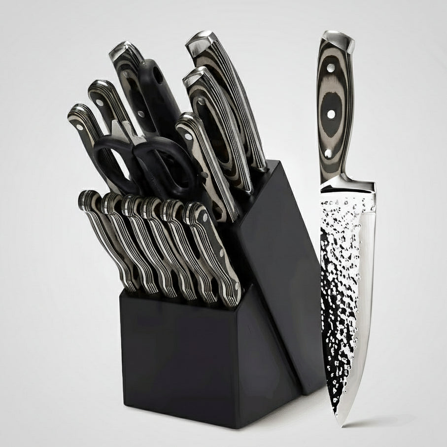 Professional Kitchen Knives Set, 15pcs – Includes Block, Sharpener and Scissors