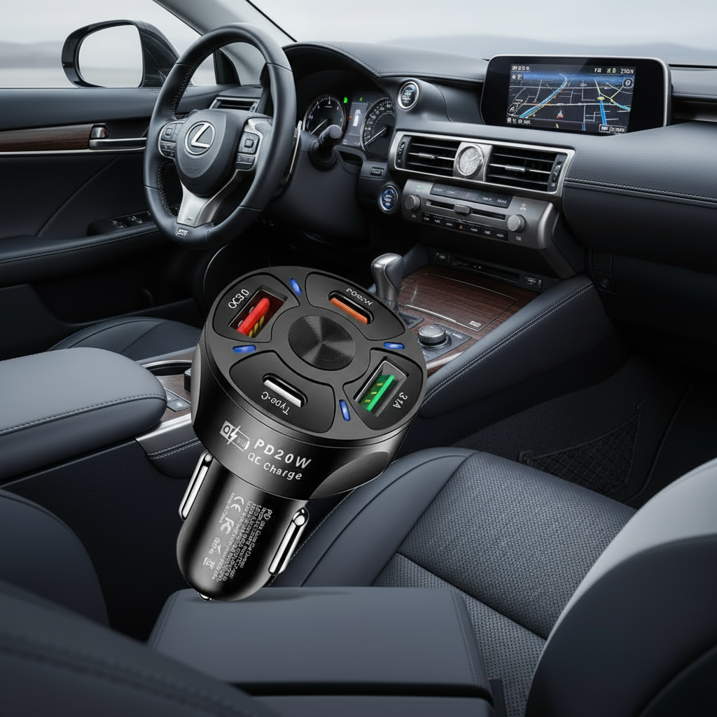 4 Outlets, Black, Car Cell Phone Charger, High Power, 20W