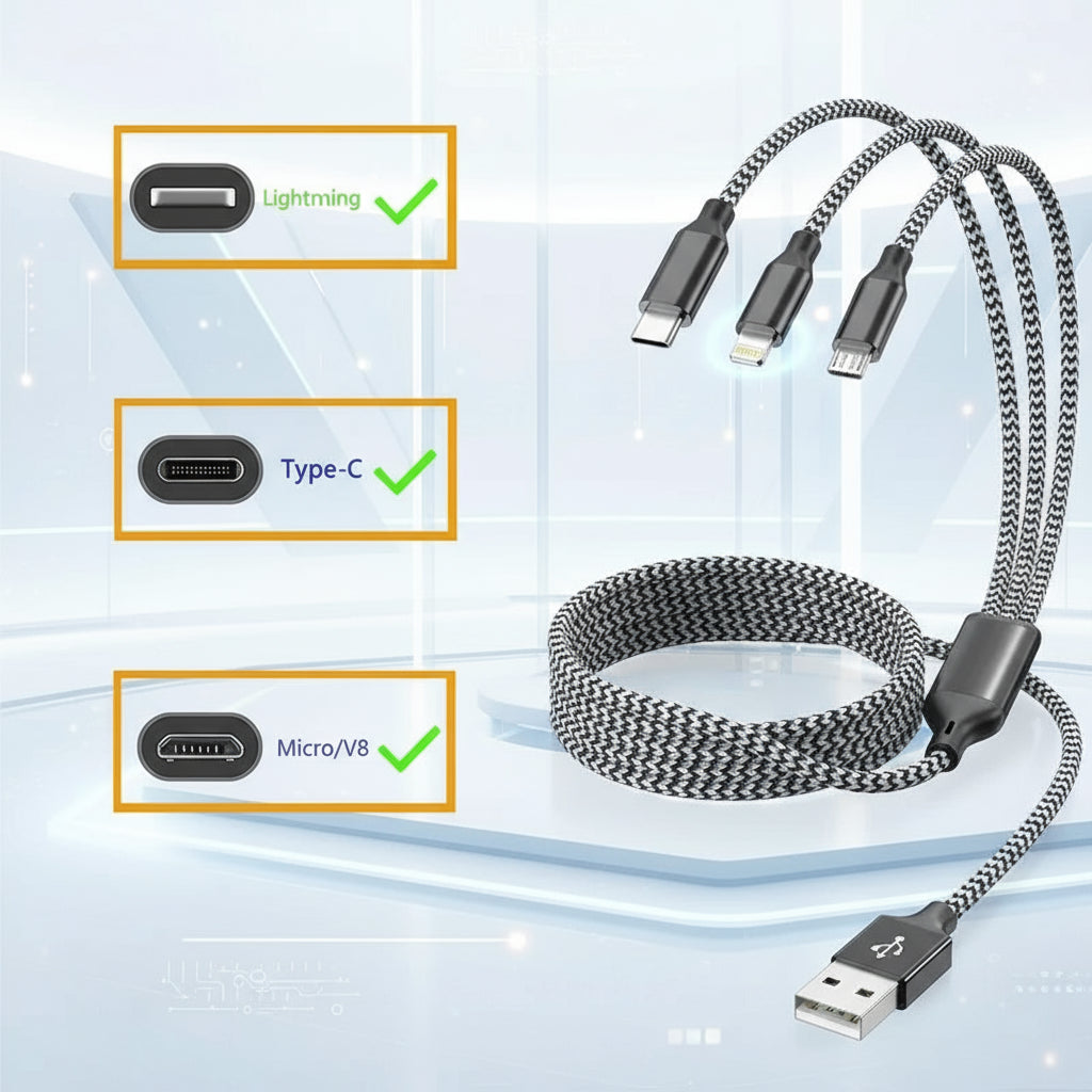 Silvery, 3 in 1 Charging  Cable