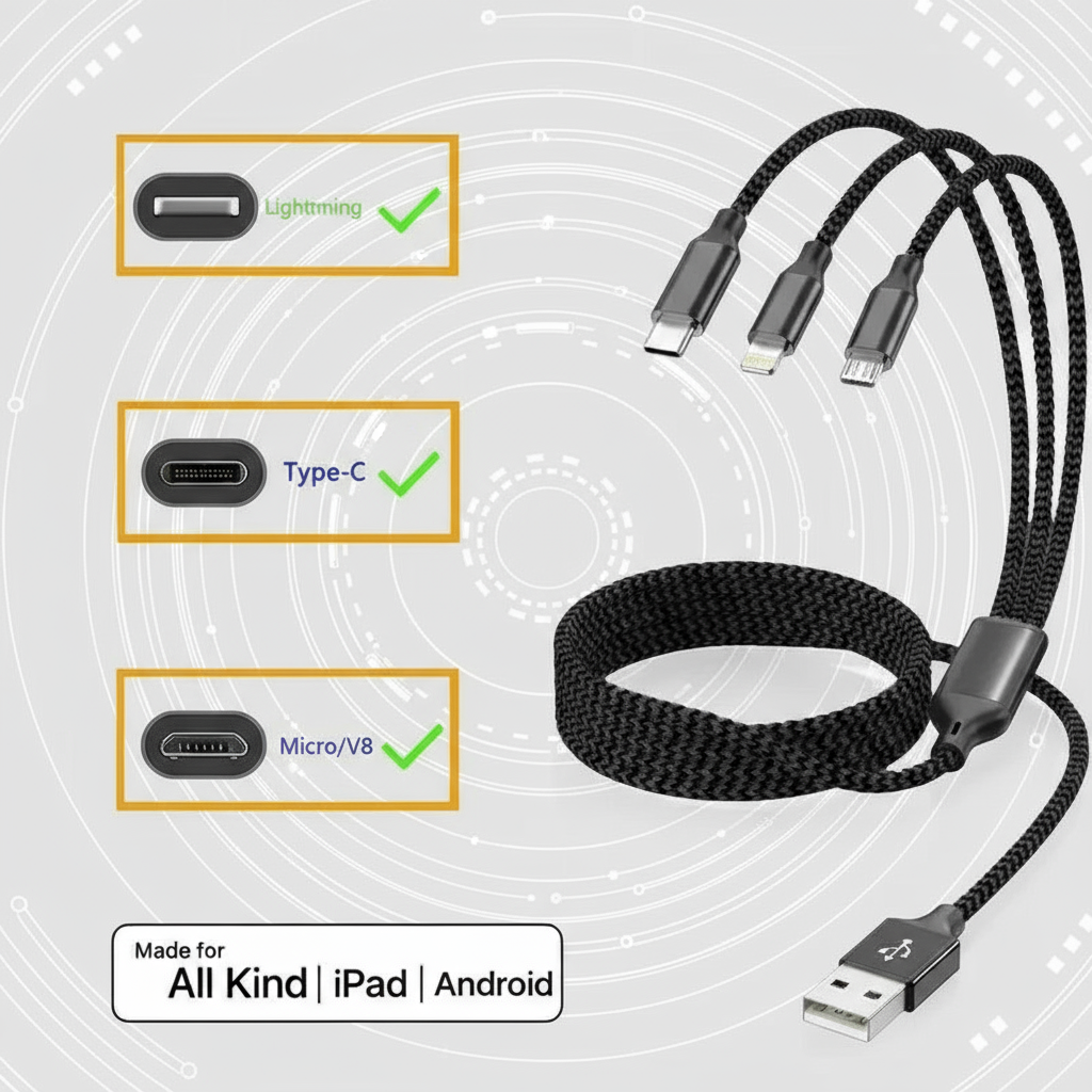 Black, 3 in 1 Charging Cable