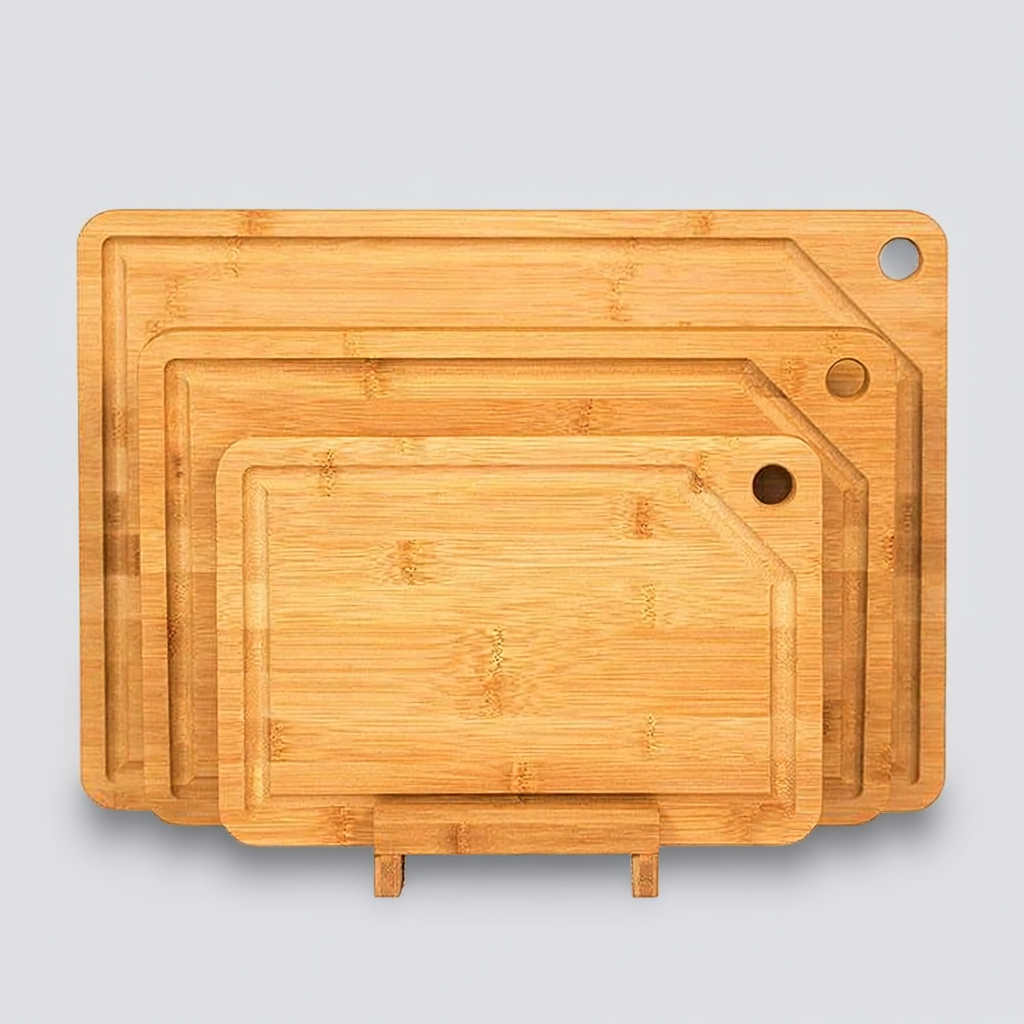 Bamboo Cutting/Serving Board Set, 4pcs, including Holder