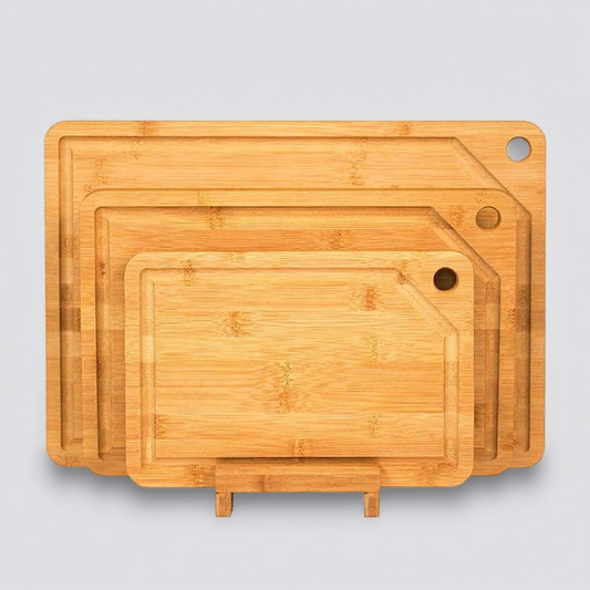 Bamboo Cutting/Serving Board Set, 4pcs, including Holder