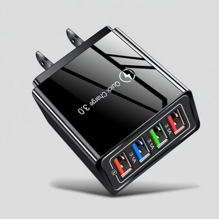 4 Outlets, Black, Wall Cell Phone Charger, High Power 20W