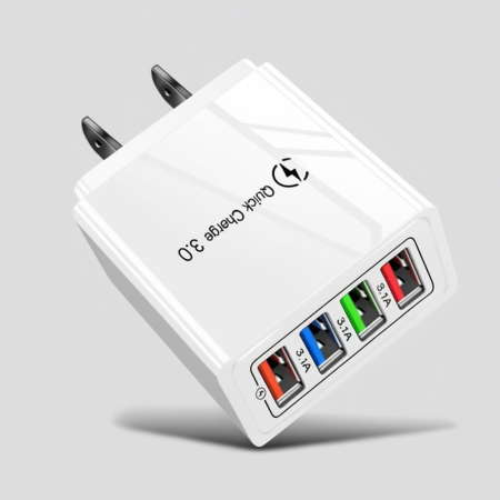 4 Outlets, White, Wall Cell Phone Charger, High Power 20W