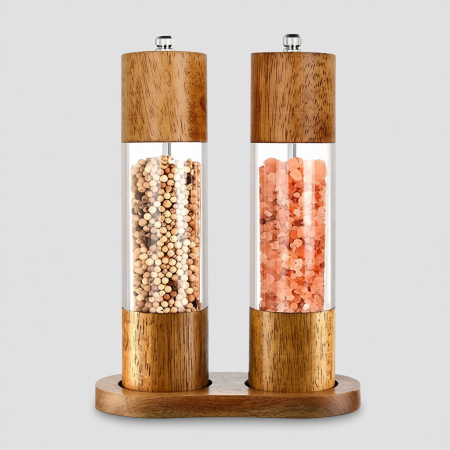 Salt and Pepper Grinder Set, Acrylic see-through, 8" Tall