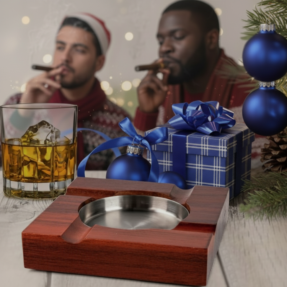 Cigar Ashtray, Hardwood, with Stainless metal Cup