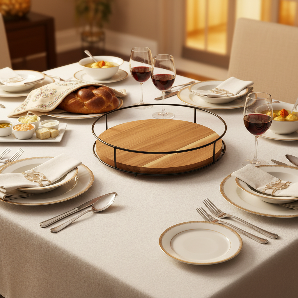 Acacia Wood Lazy Susan Kitchen Organizer, 12 inches, with Metal Frame