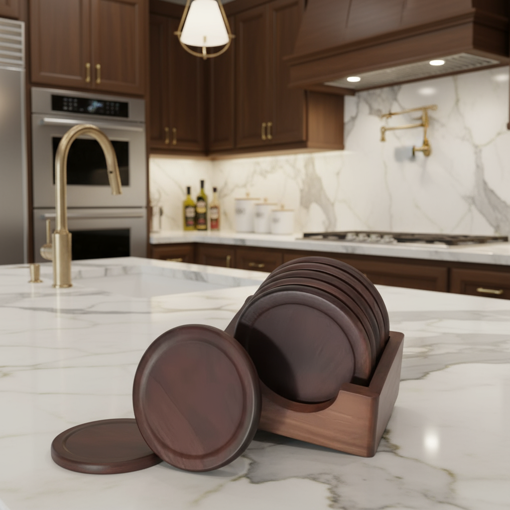 Wooden Coasters, Dark Walnut Hardwood