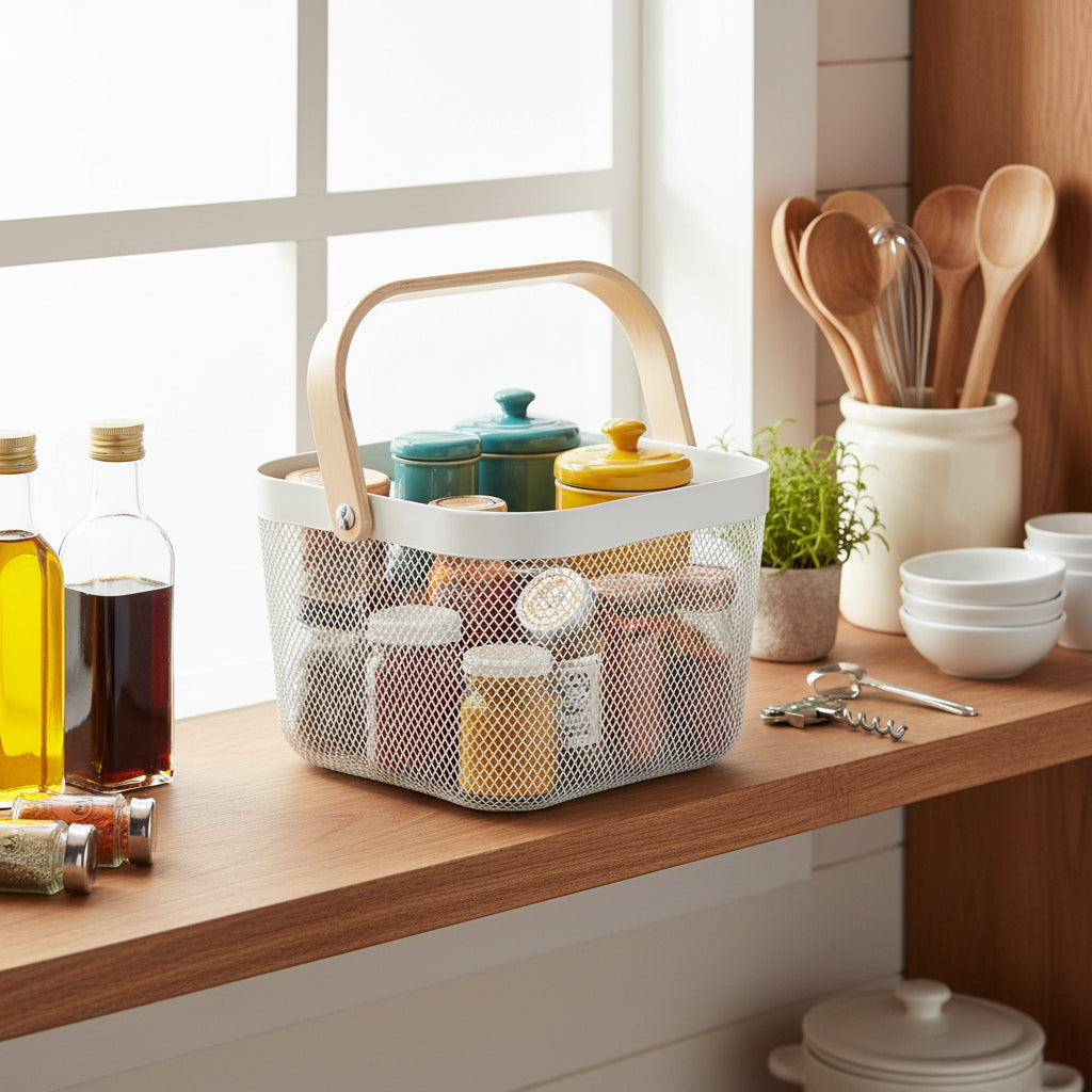 Eco-friendly Household Basket, 12qt, Wooden Handle