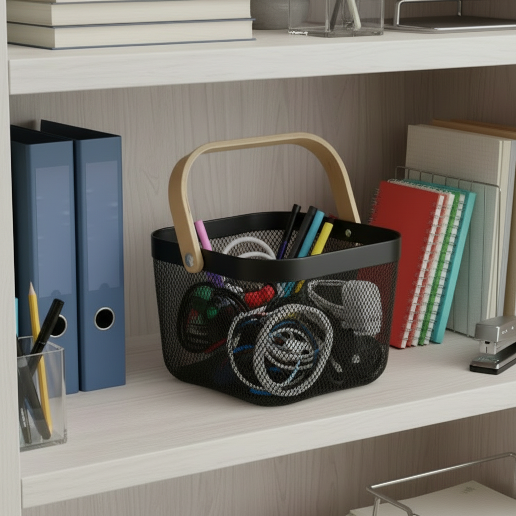 Eco-friendly Household Basket, 12qt, Wooden Handle