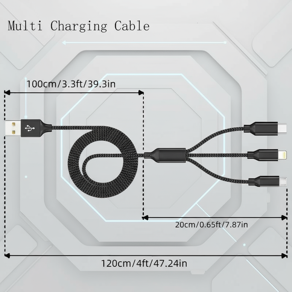 Black, 3 in 1 Charging Cable
