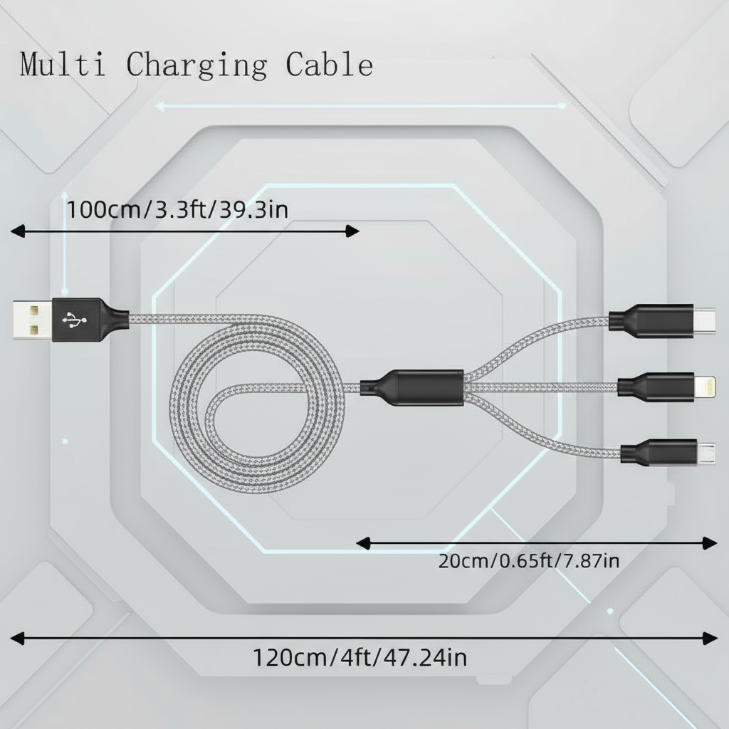 Silvery, 3 in 1 Charging  Cable