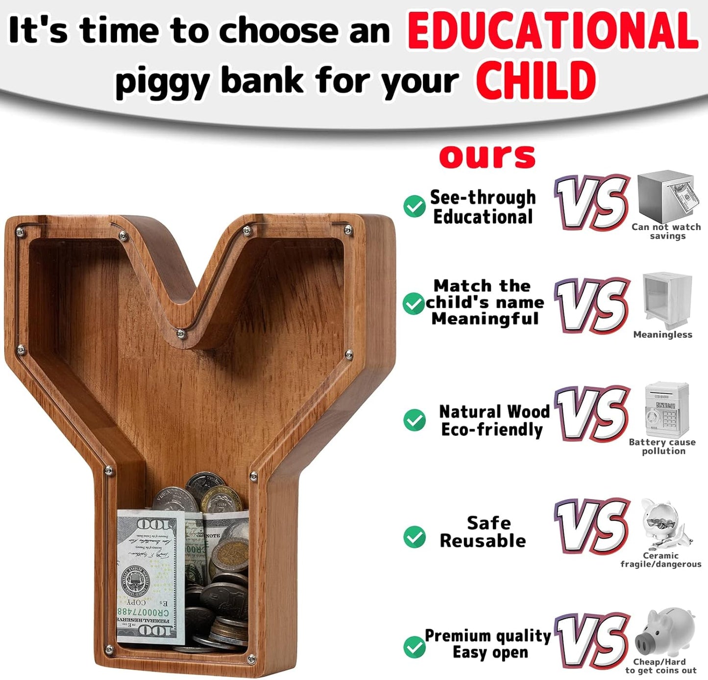 Alphabet Money Bank with Initial "Y", 9 inch tall