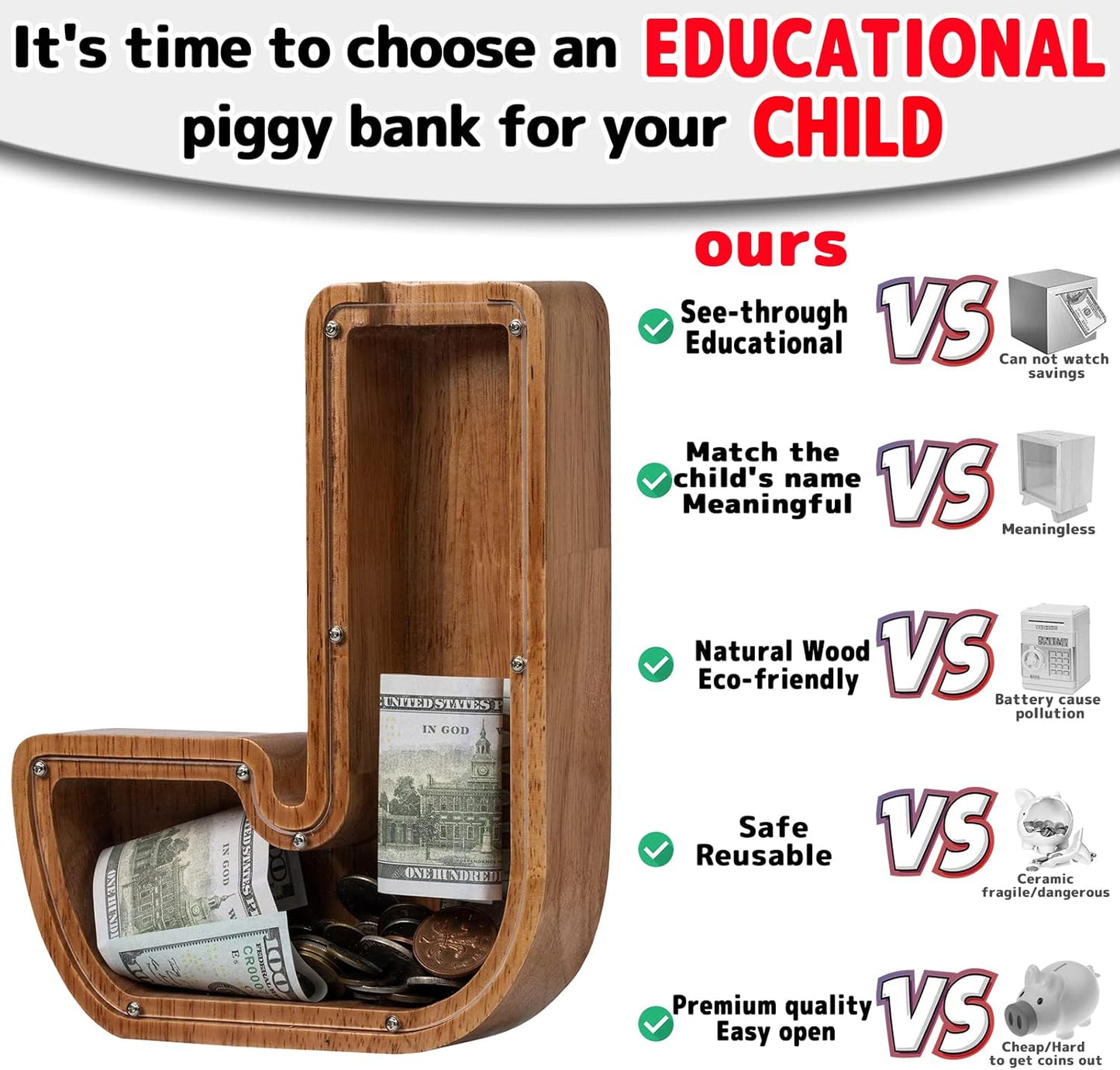 Alphabet Money Bank with Initial "J", 9 inch tall