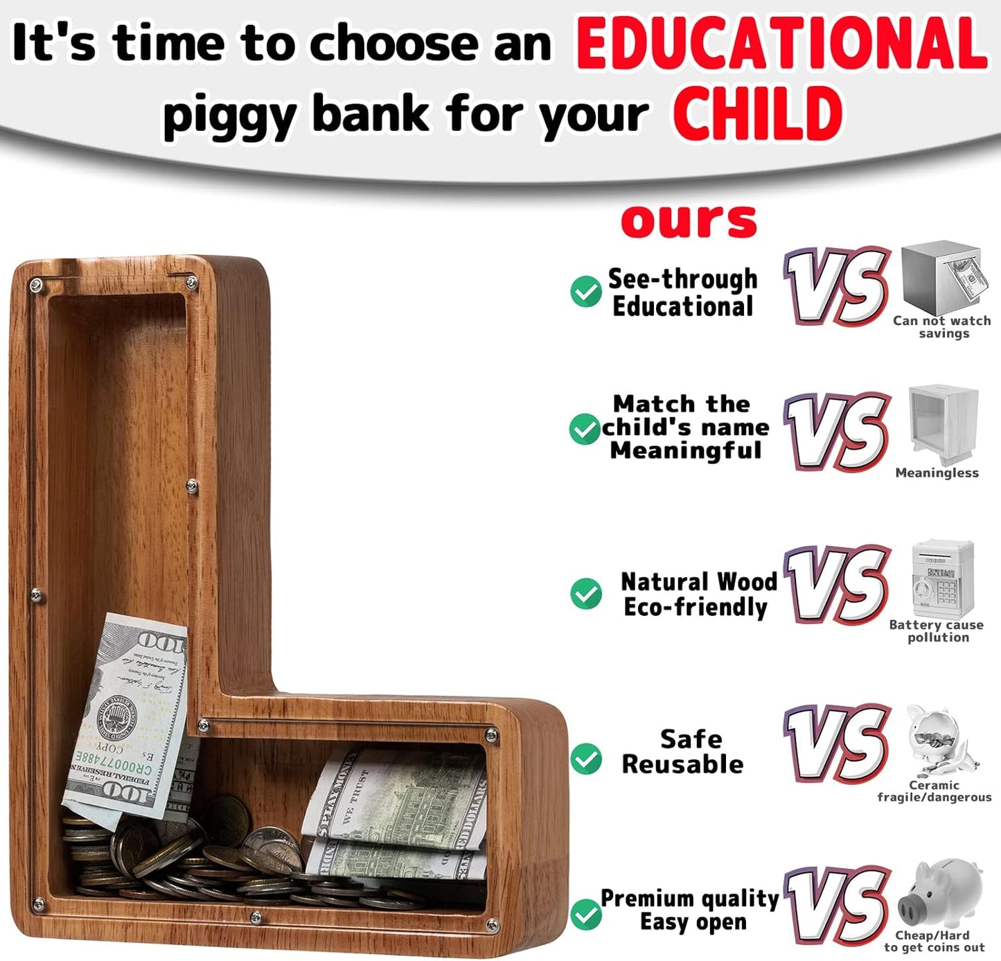 Alphabet Money Bank with Initial "L", 9 inch tall