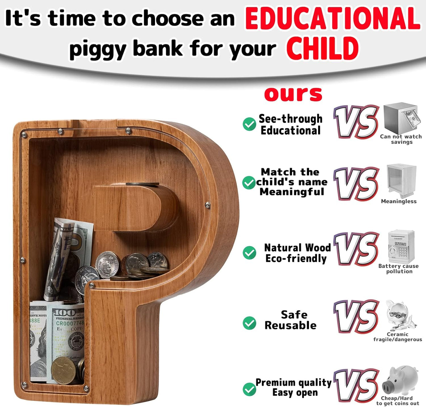 Alphabet Money Bank with Initial "P", 9 inch tall