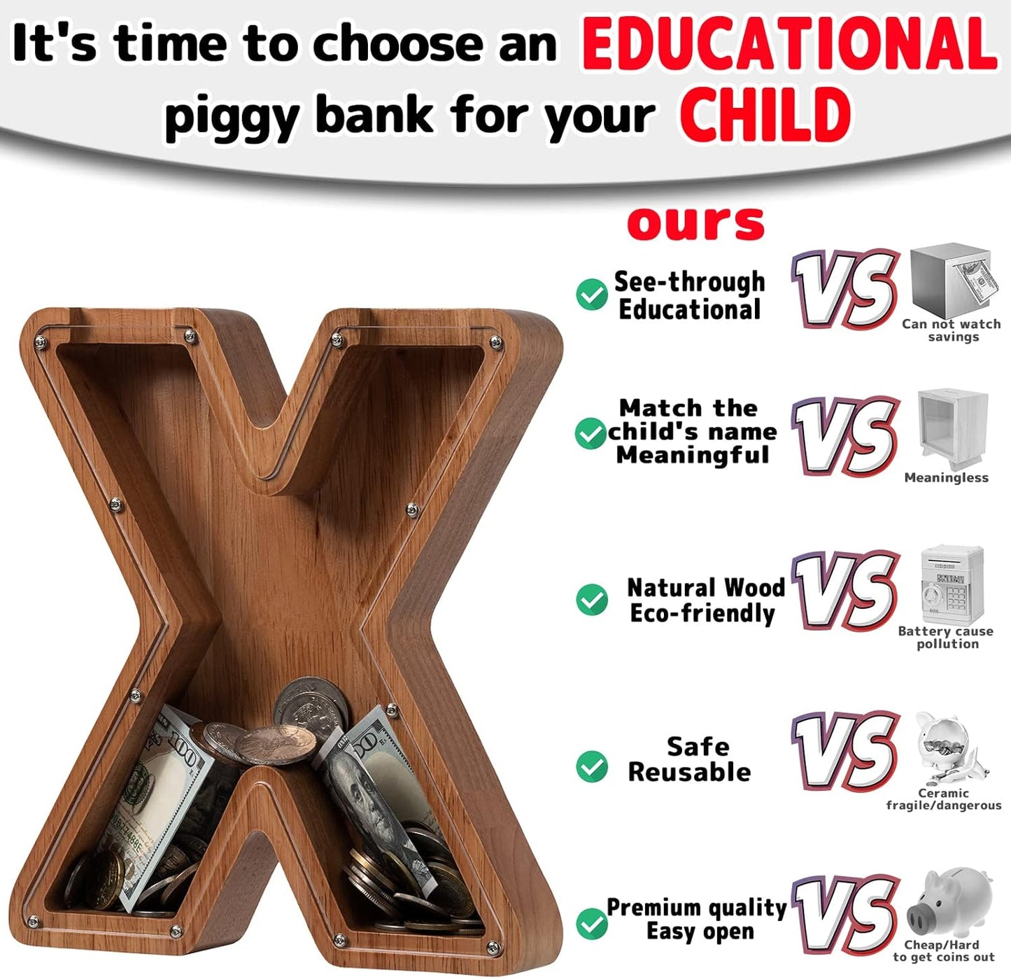 Alphabet Money Bank with Initial "X", 9 inch tall