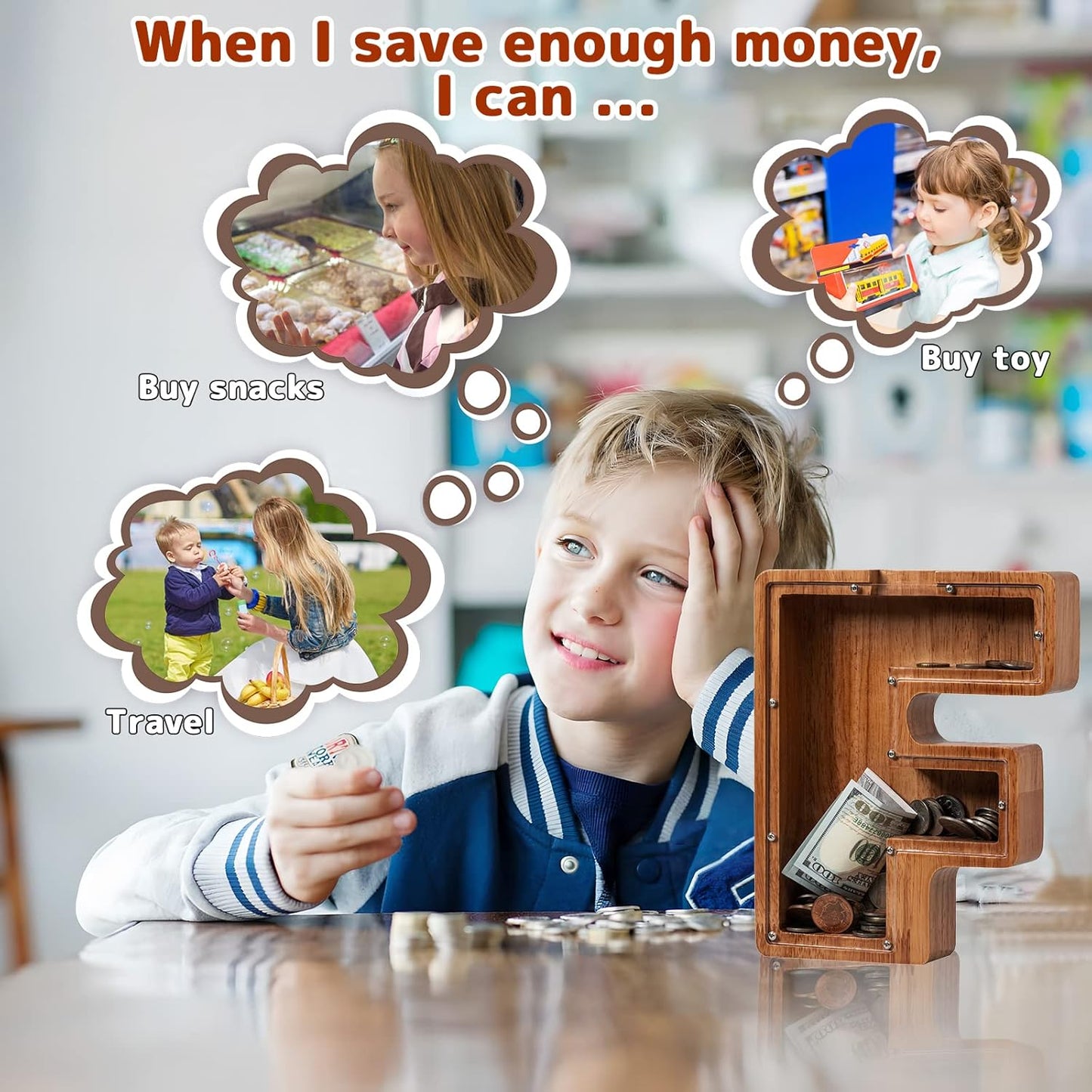 Alphabet Money Bank with Initial "F", 9 inch tall