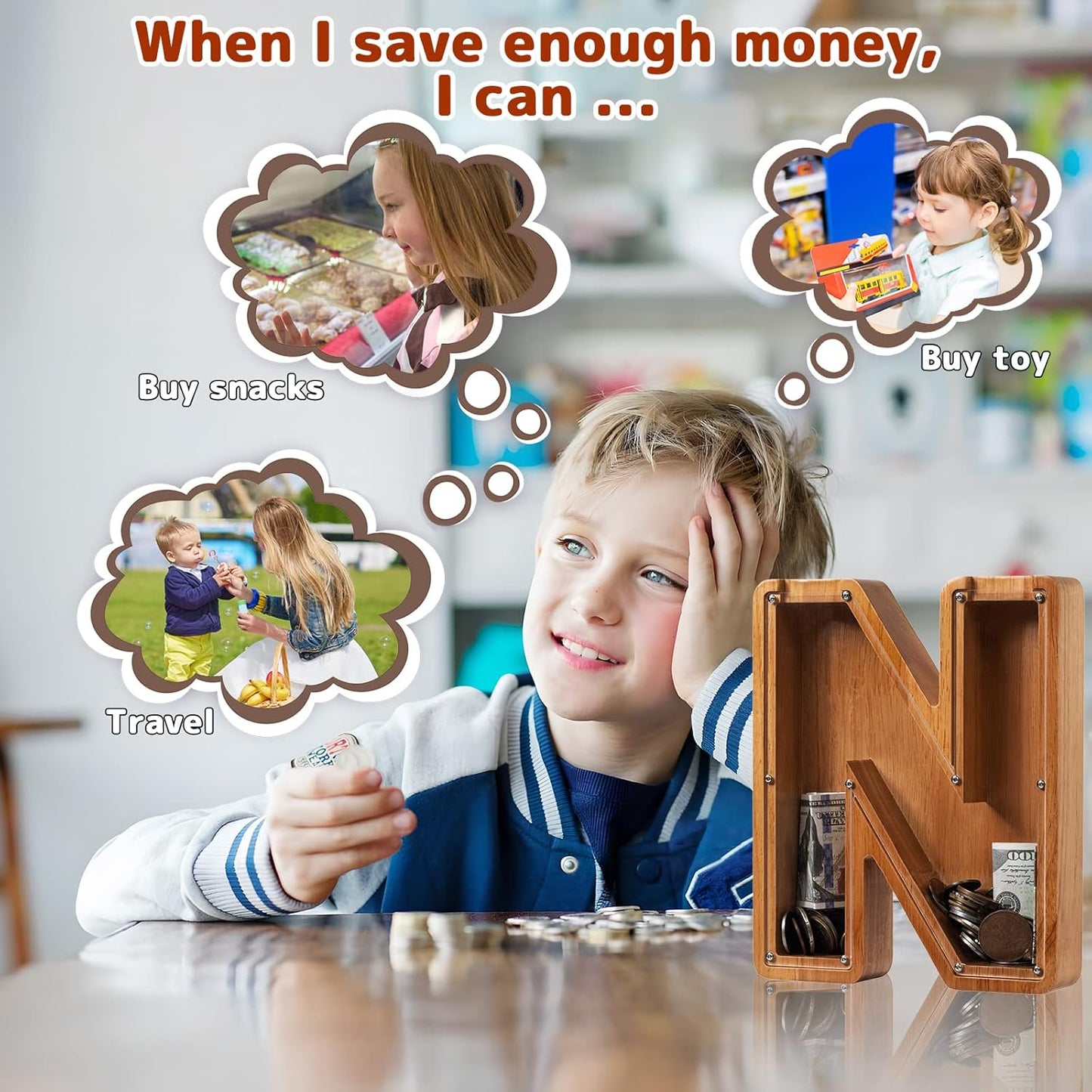 Alphabet Money Bank with Initial "N", 9 inch tall