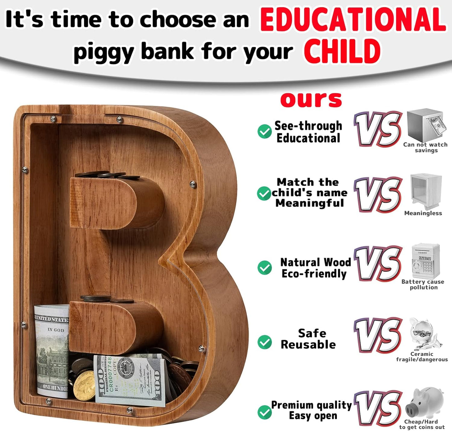 Alphabet Money Bank with Initial "B", 9 inch tall