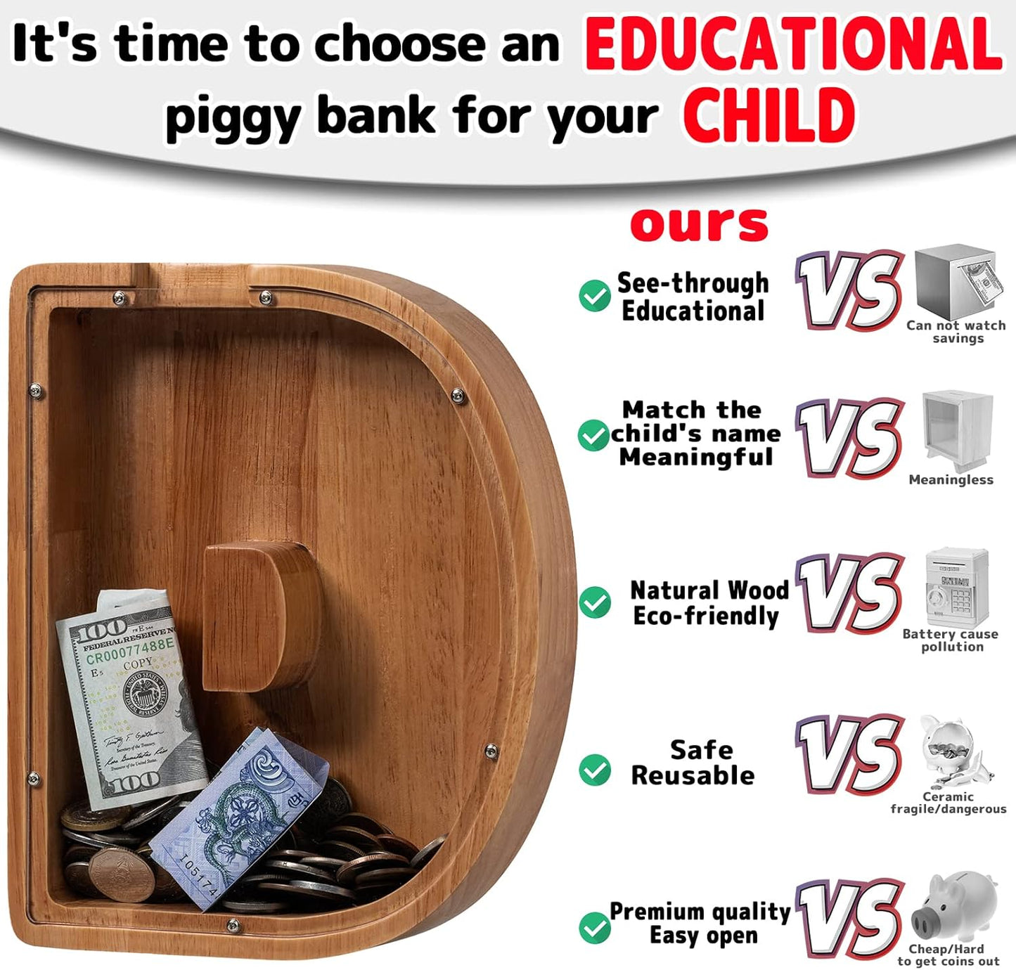 Alphabet Money Bank with Initial "D", 9 inch tall