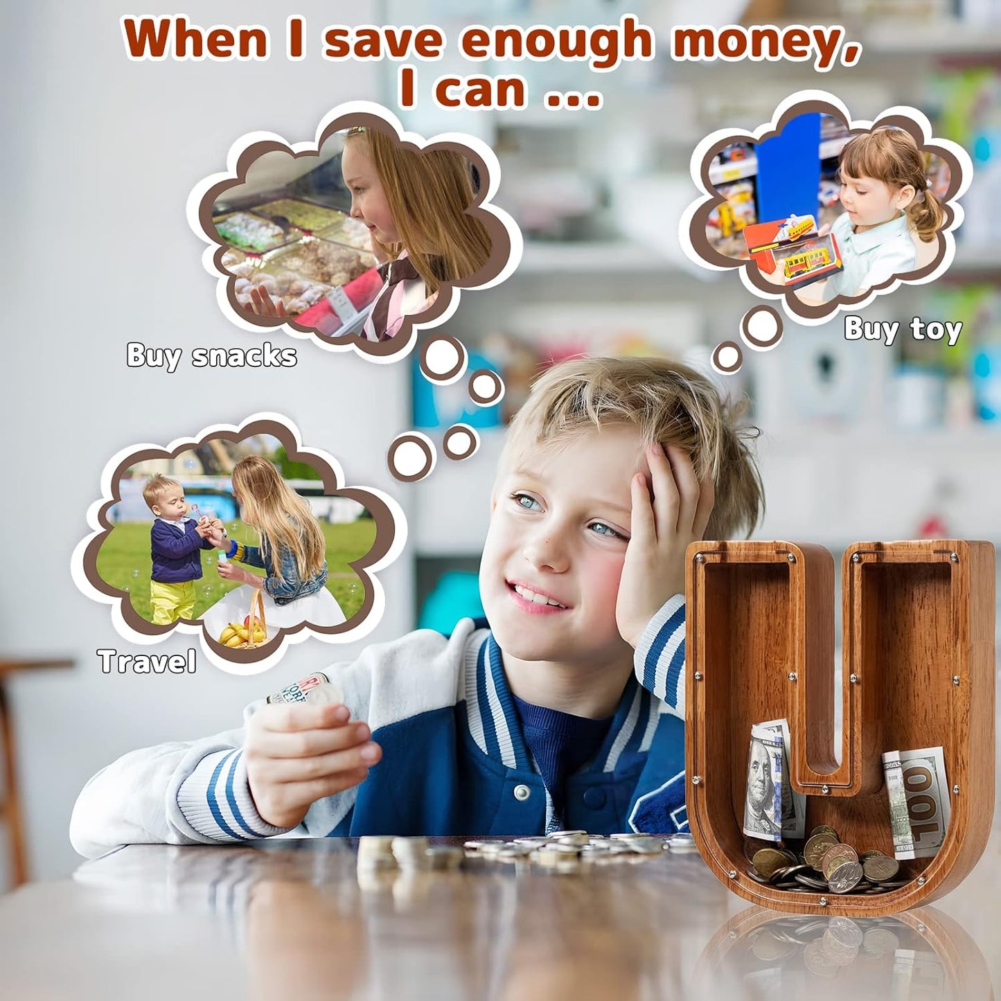 Alphabet Money Bank with Initial "U", 9 inch tall