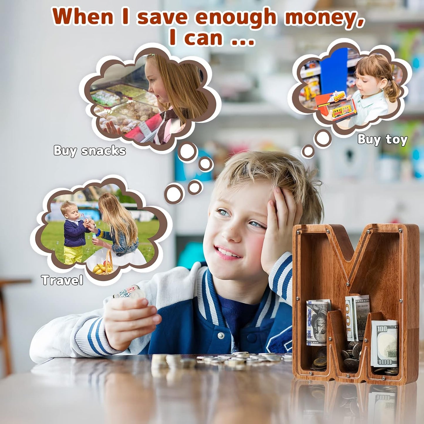 Alphabet Money Bank with Initial "M", 9 inch tall