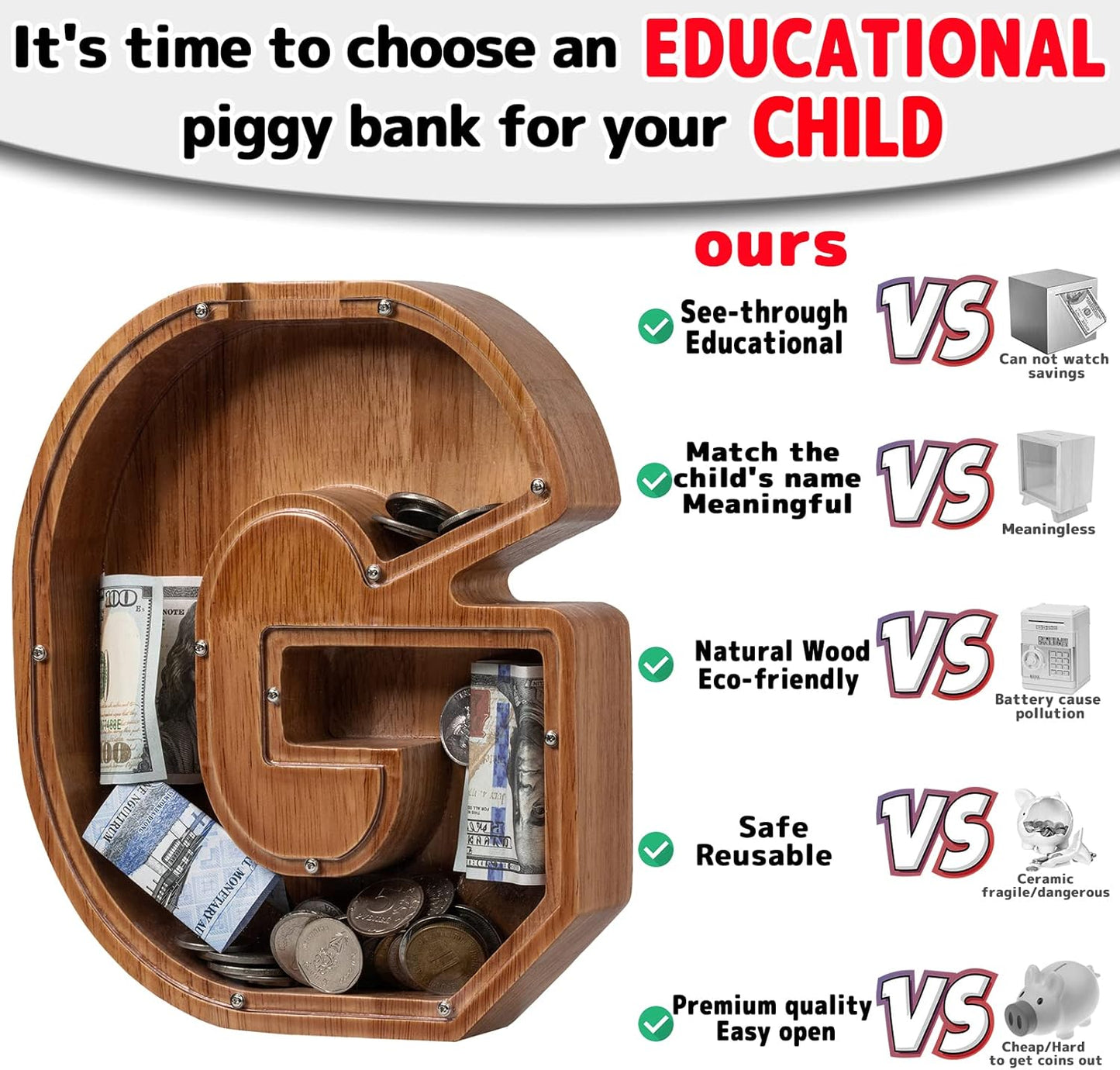 Alphabet Money Bank with Initial "G", 9 inch tall